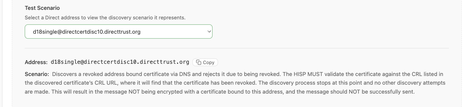 A negative scenario, where no certificate should be discovered and no message should be sent