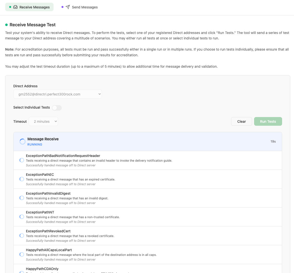 Test scenarios running in real time