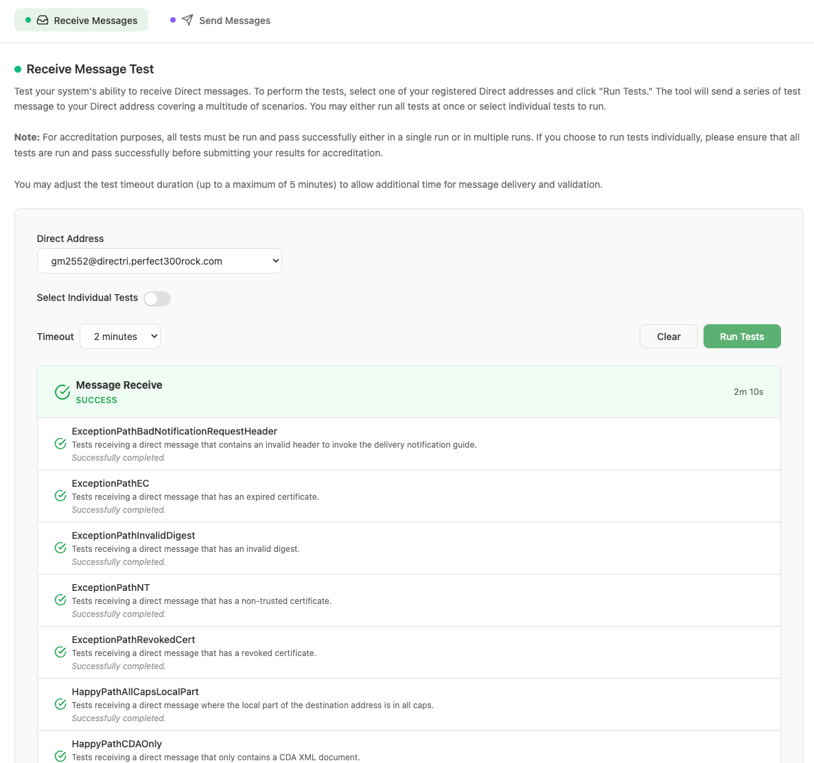 Completed test suite showing overall SUCCESS status