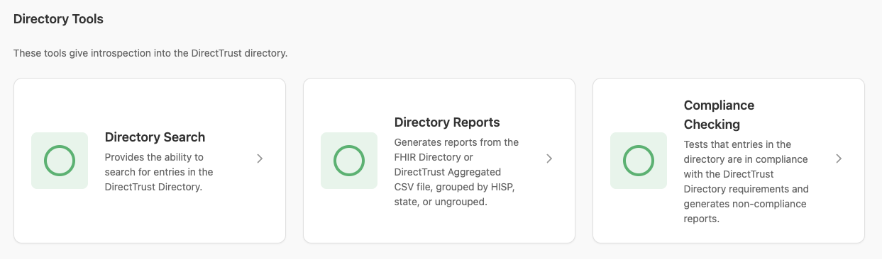 Directory Tools selection page