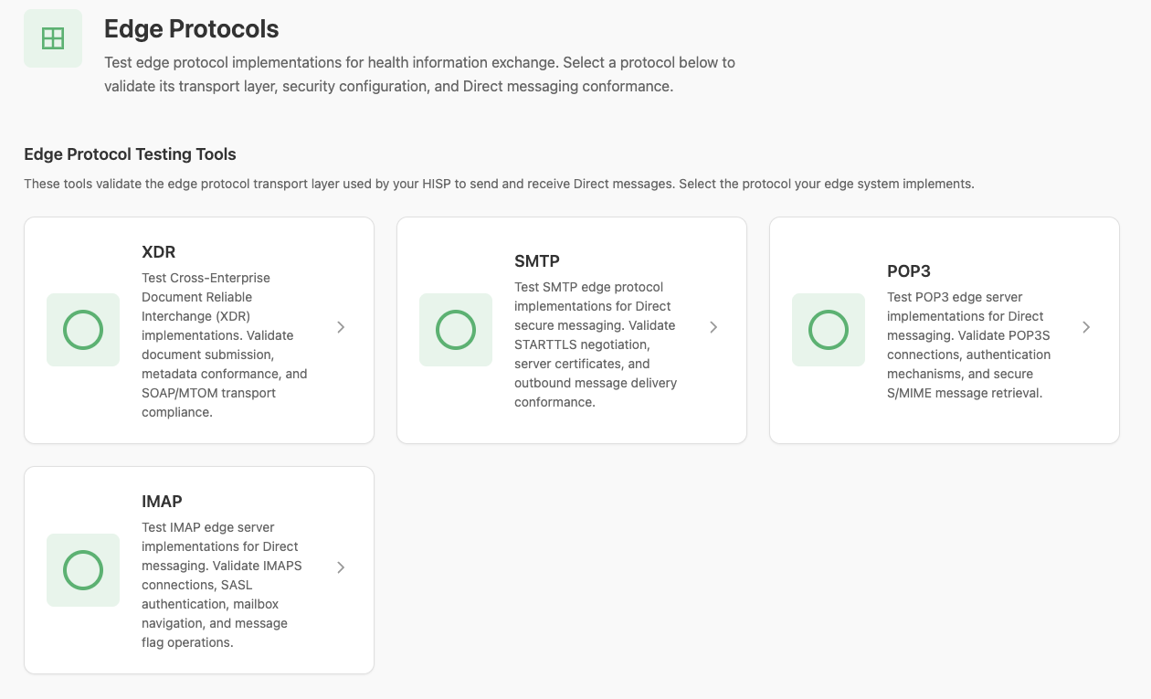 The Edge Protocols selection page