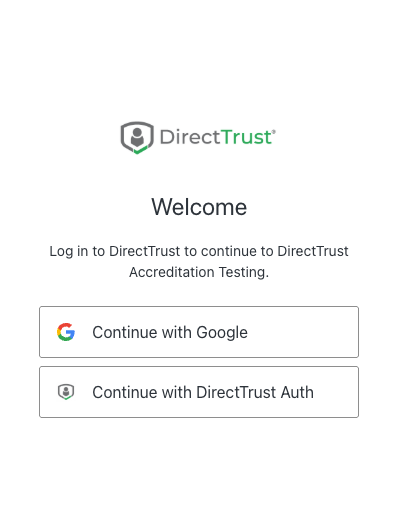 Login dialog with DirectTrust Auth and Google sign-in options