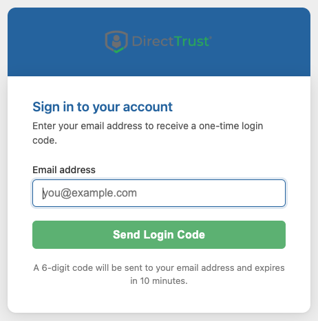DirectTrust Auth — email entry step