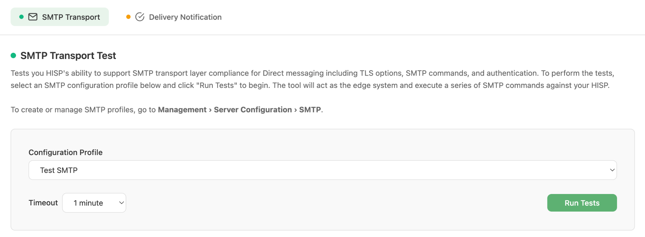 SMTP Transport Test configuration