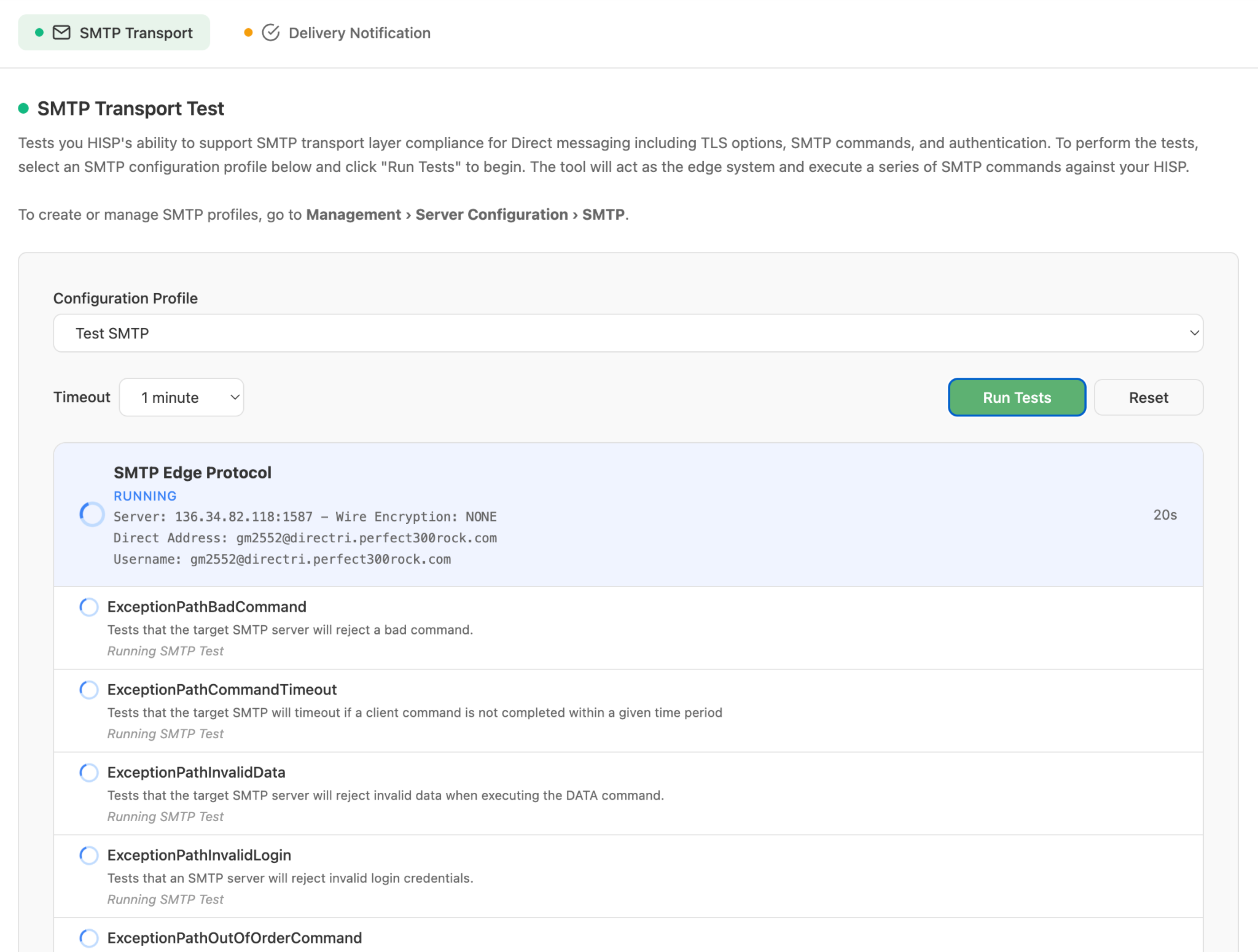 Test scenarios running in real time
